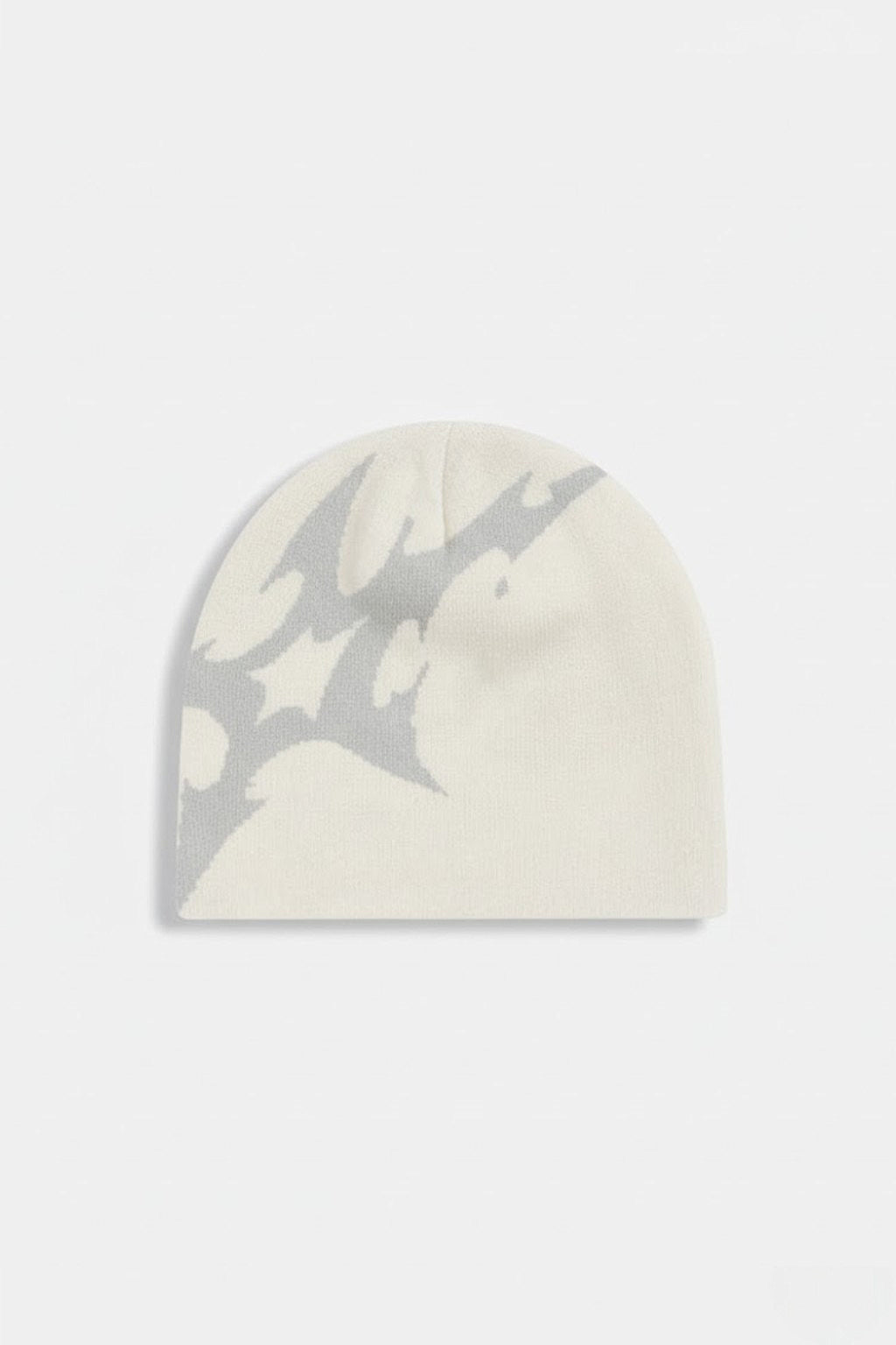 Lightning Beanie - cream beanie with tonal jagged graphic, front view