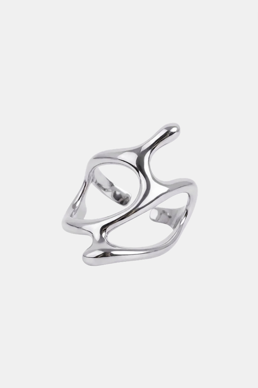 Liquid Ring - silver organic twisted band ring, front view