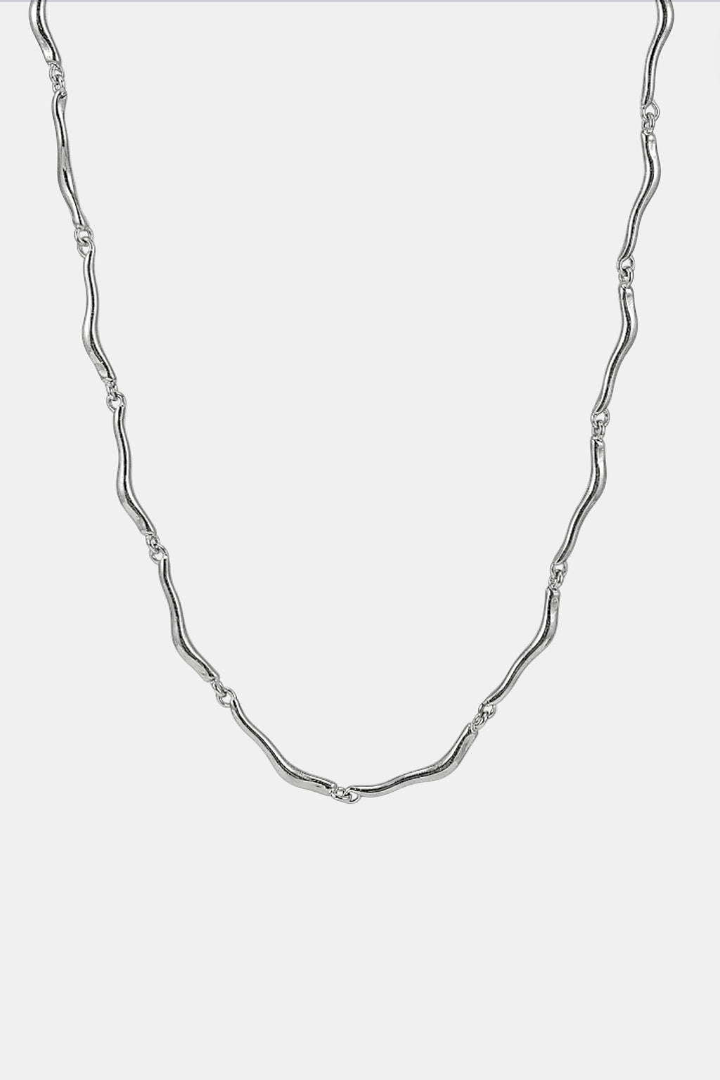 Liquid Silver Necklace - organic irregular link chain necklace, front view