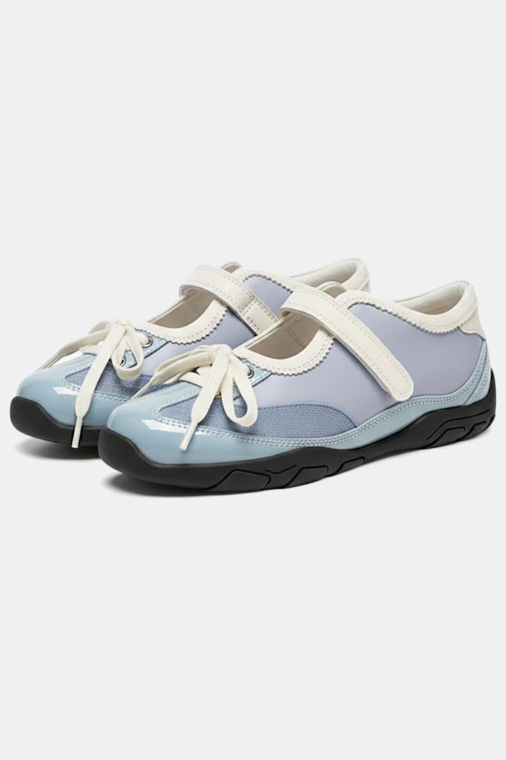 Mary Jane Sandal - blue and white sneaker Mary Jane hybrid shoes, front view