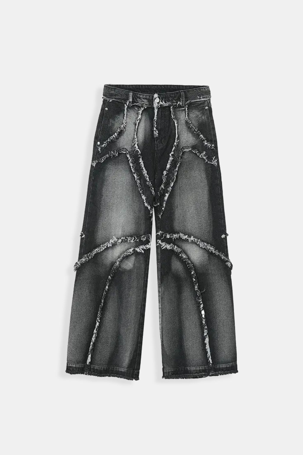 Opium Jeans - distressed black jeans with lace through eyelet detail, front view