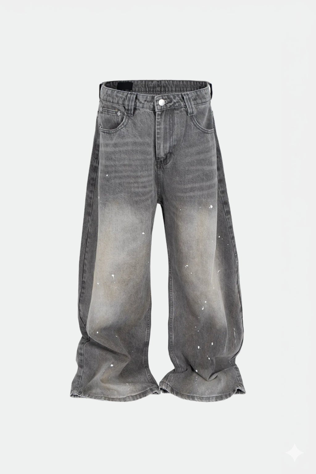 Paint Splatter Jeans - light wash wide leg jeans with paint splatter finish, front view