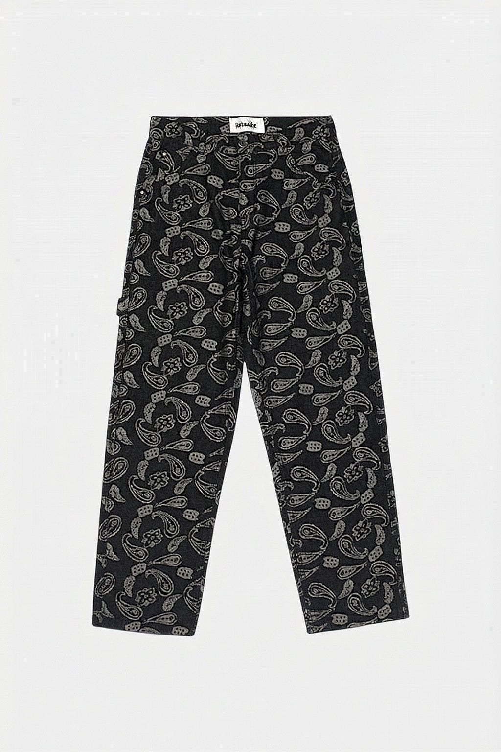 Paisley Jeans - black jeans with all over tonal paisley print, front view