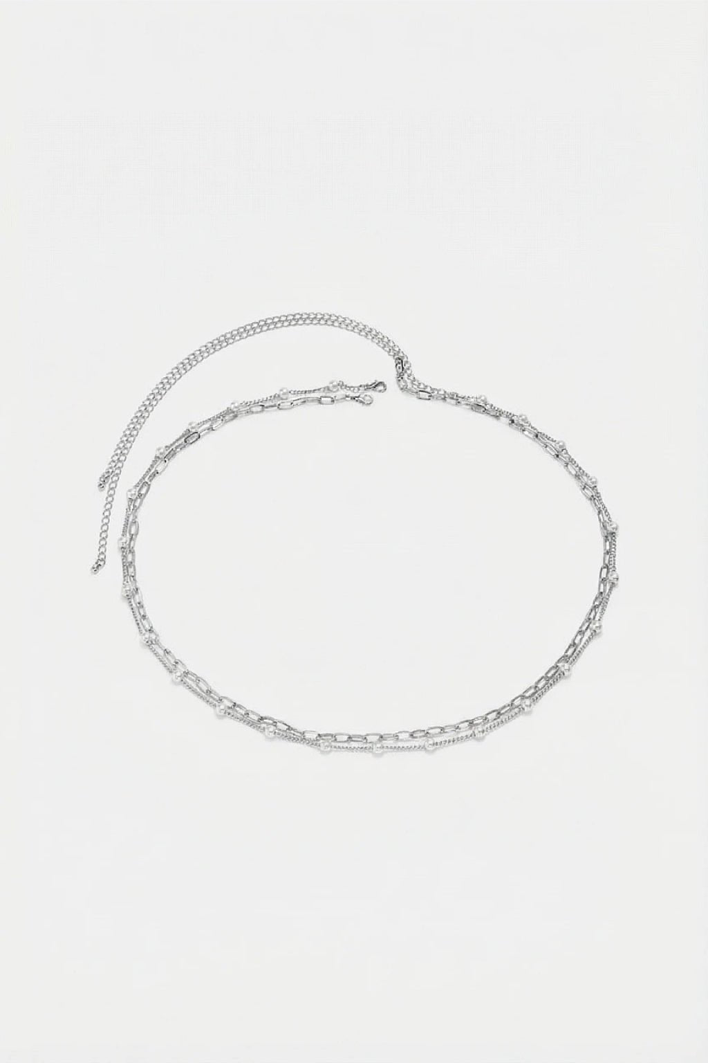 Pearl Waist Chain - silver waist chain with pearl bead accents, front view