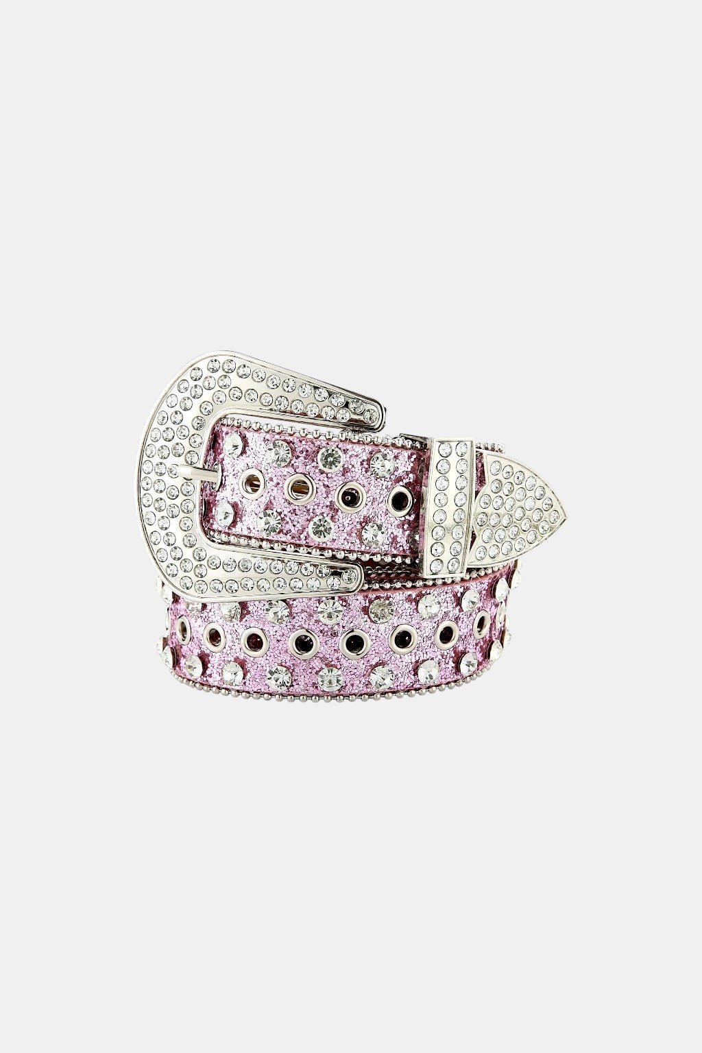 Pink Rhinestone Belt - light pink western rhinestone buckle belt, front view