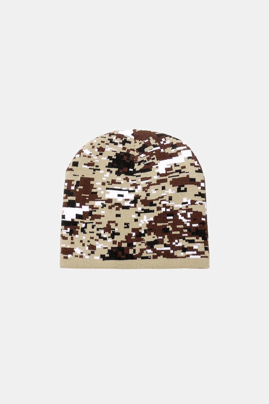 Pixel Beanie - tan and brown digital camo beanie, front view