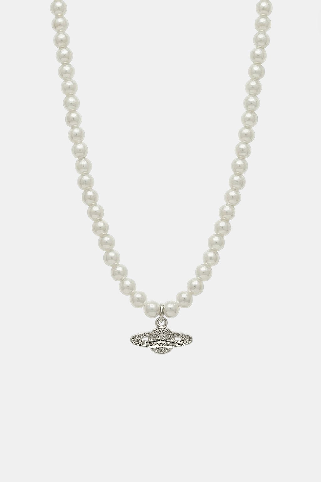 Planet And Pearl Necklace - pearl strand necklace with planet charm, front view
