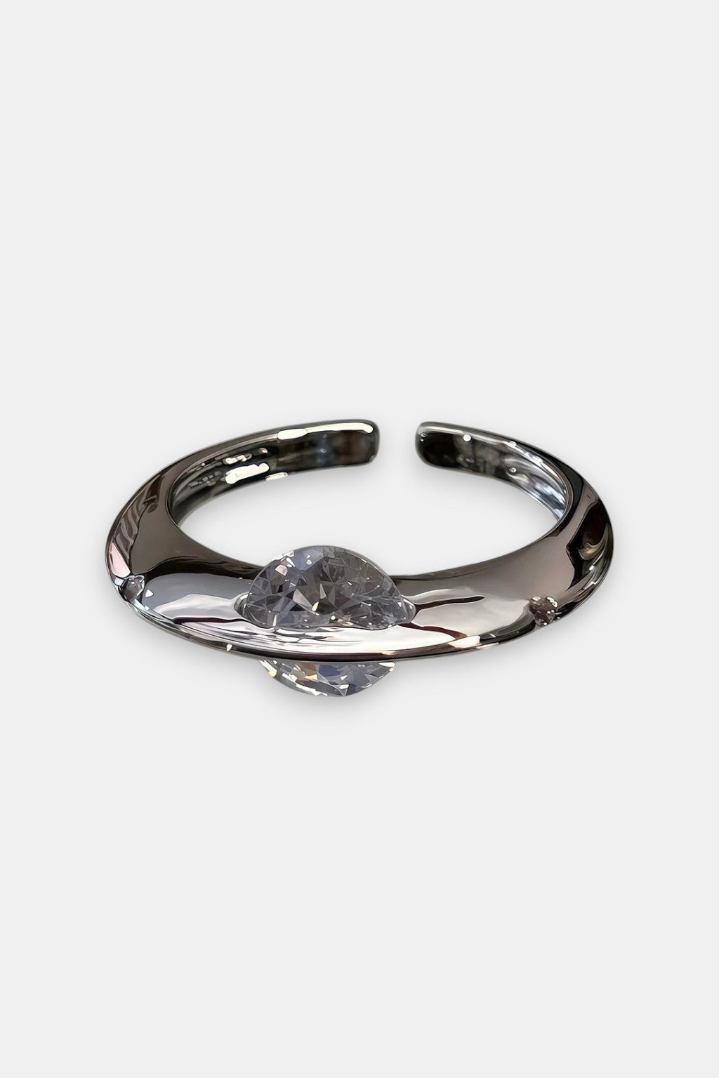 Planet Ring - silver ring with orbiting detail around stone, front view