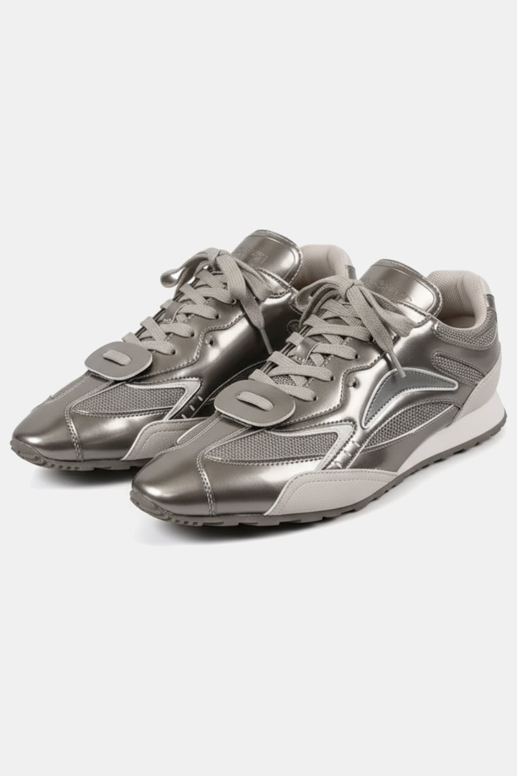 Pointed Toe Sneaker - silver metallic pointed toe racer sneakers, front view
