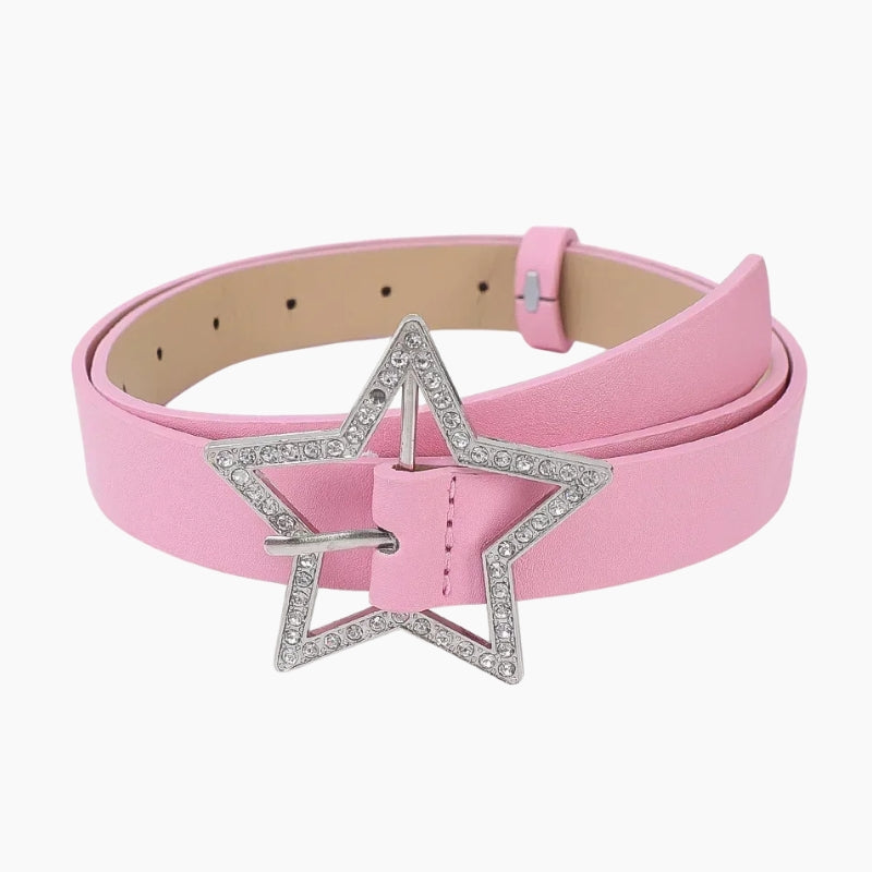 Pop Belt Star Pop - pink belt with rhinestone star buckle, front view