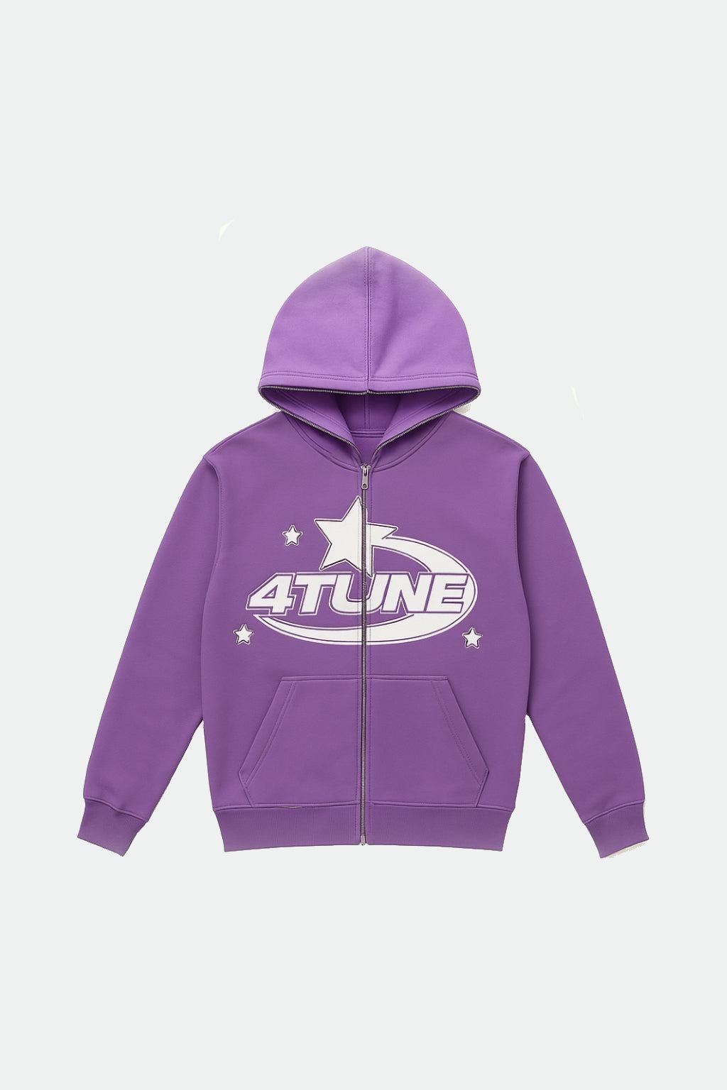 Purple Full Zip Hoodie - purple zip hoodie with white star wordmark graphic, front view