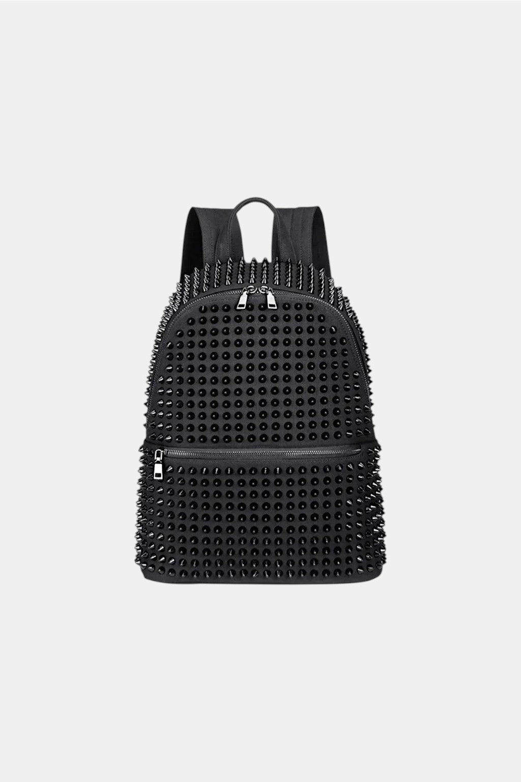 Quilted Bag - black quilted backpack with spike stud detailing, front view