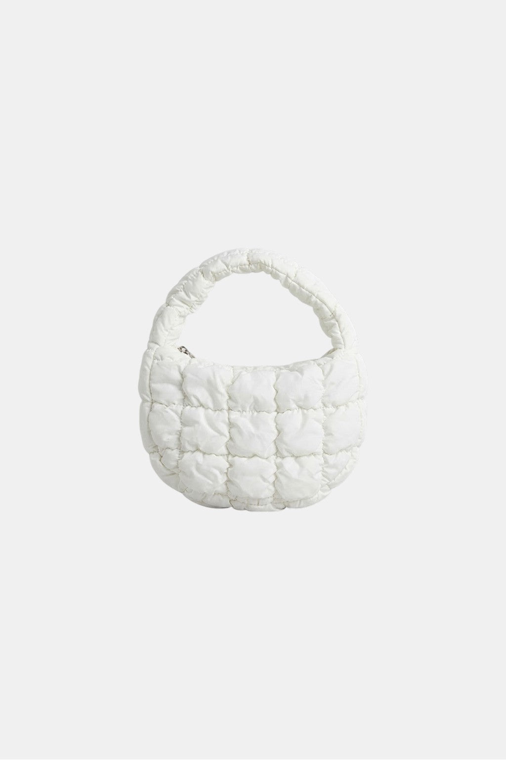 Quilted Mini Bag - white quilted mini top handle bag, front view