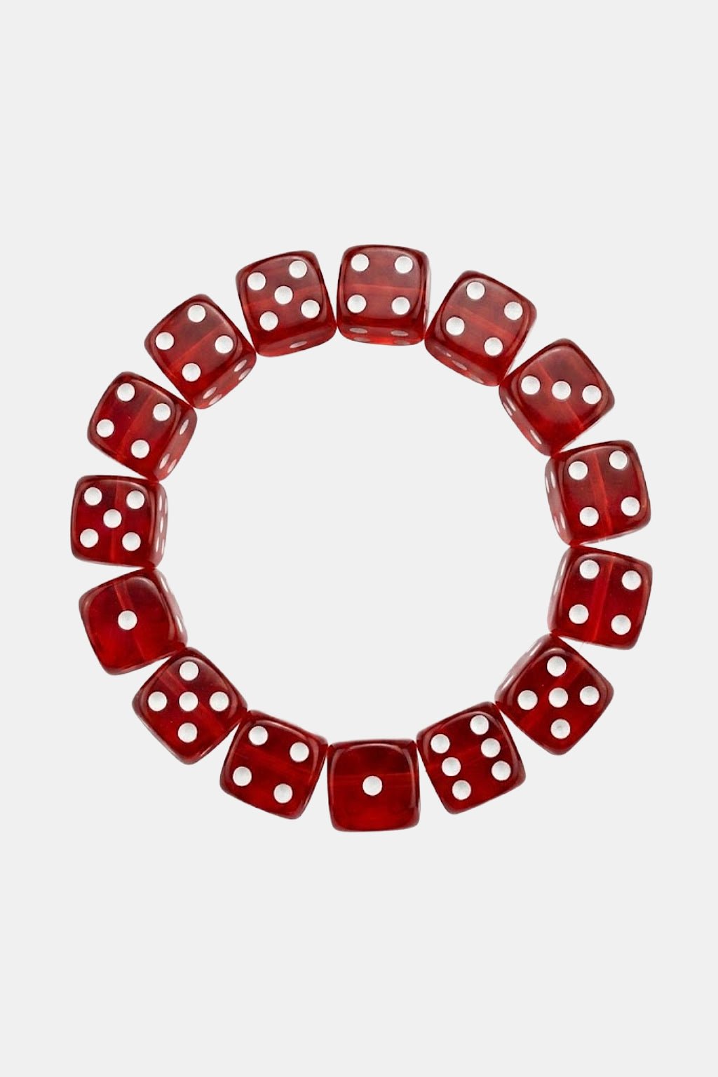 Red Dice Bracelet - red dice bead stretch bracelet, front view
