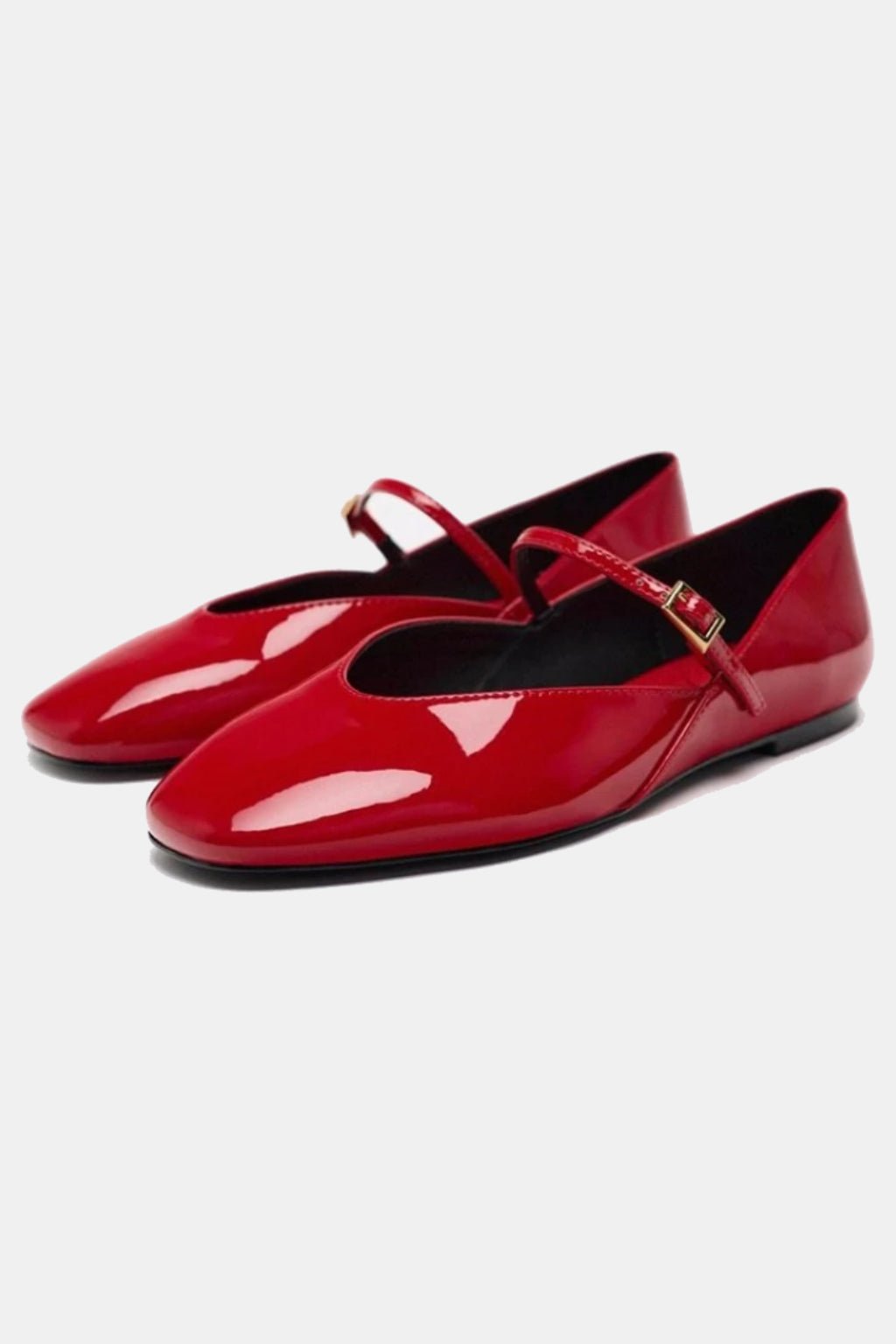 Red Mary Jane - vivid red patent Mary Jane flats, front view