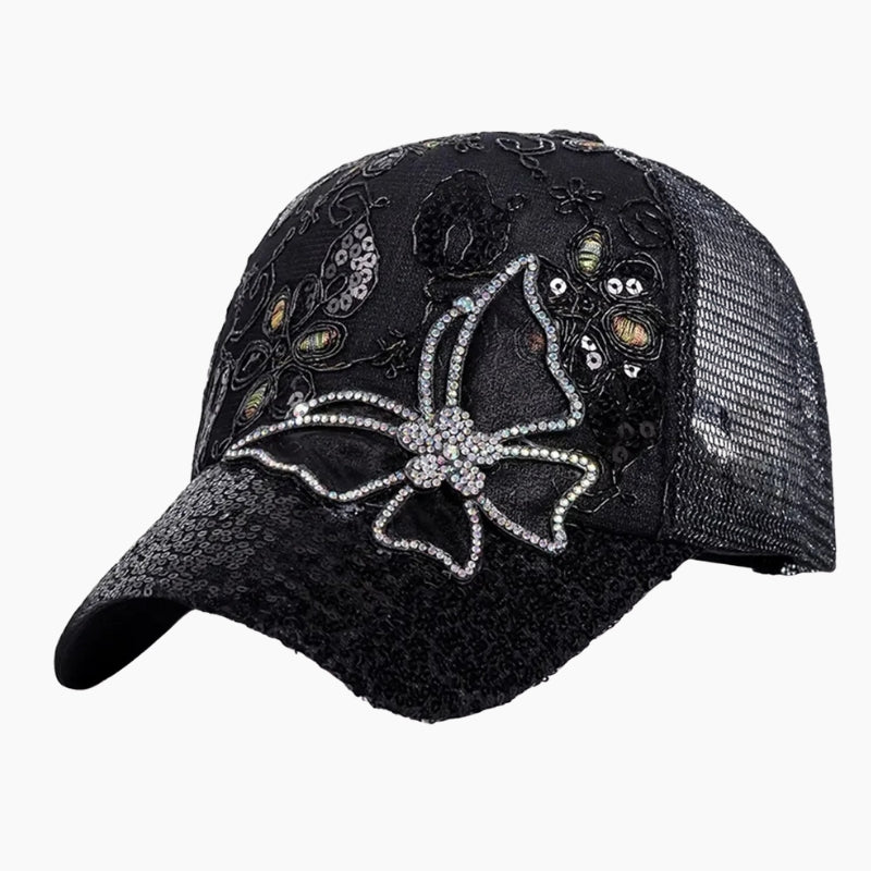 Rhinestone Baseball Cap – Butterfly Rhinestone Cap for Y2K Glam Streetwear