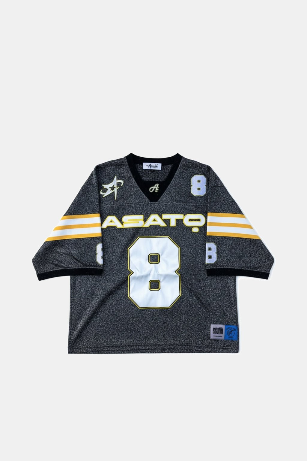 Rhinestone Top - cropped sparkle jersey with varsity wordmark, front view