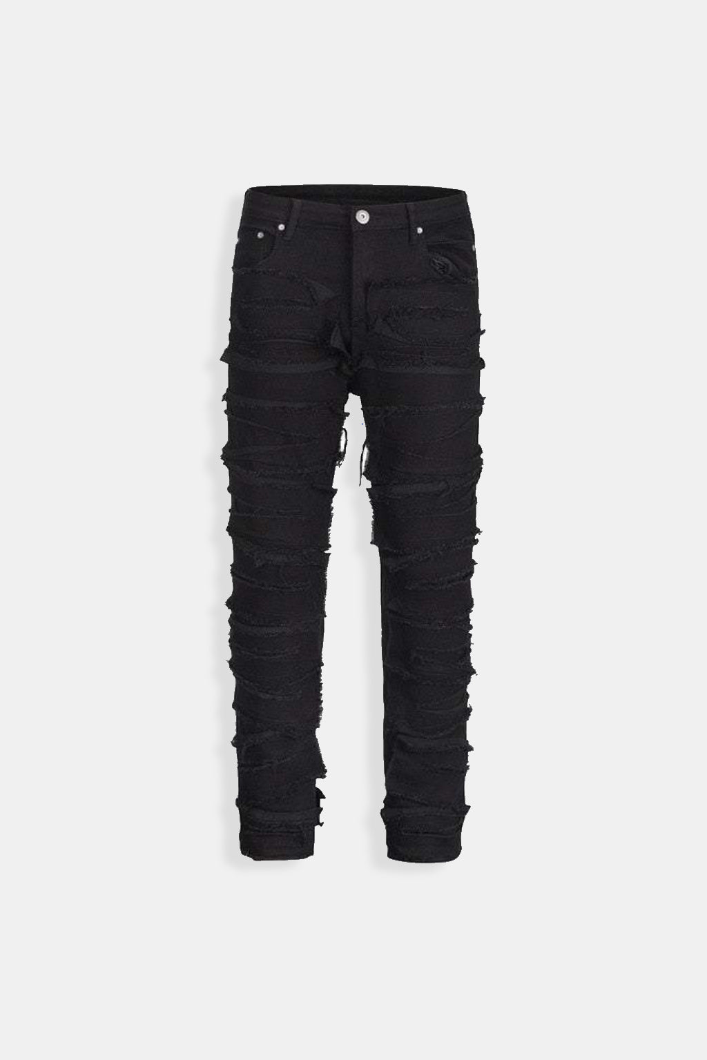 Ripped Jeans - light wash jeans with distressed knee tears, front view