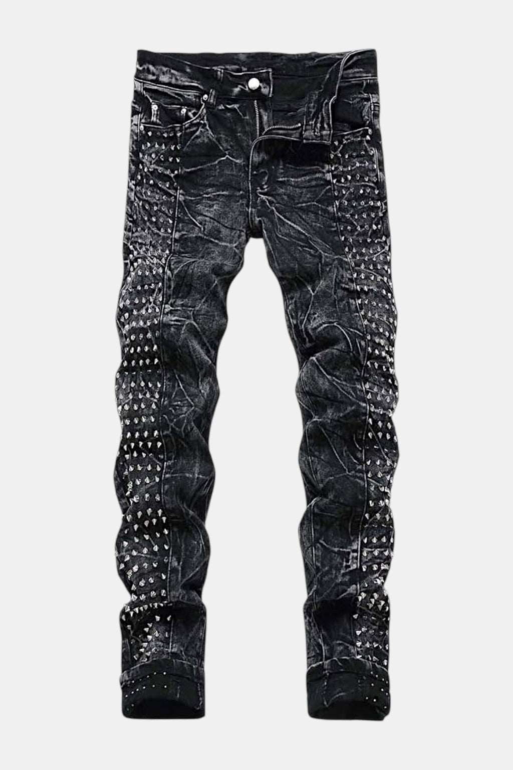 Rivet Jean - black studded denim jeans, front view