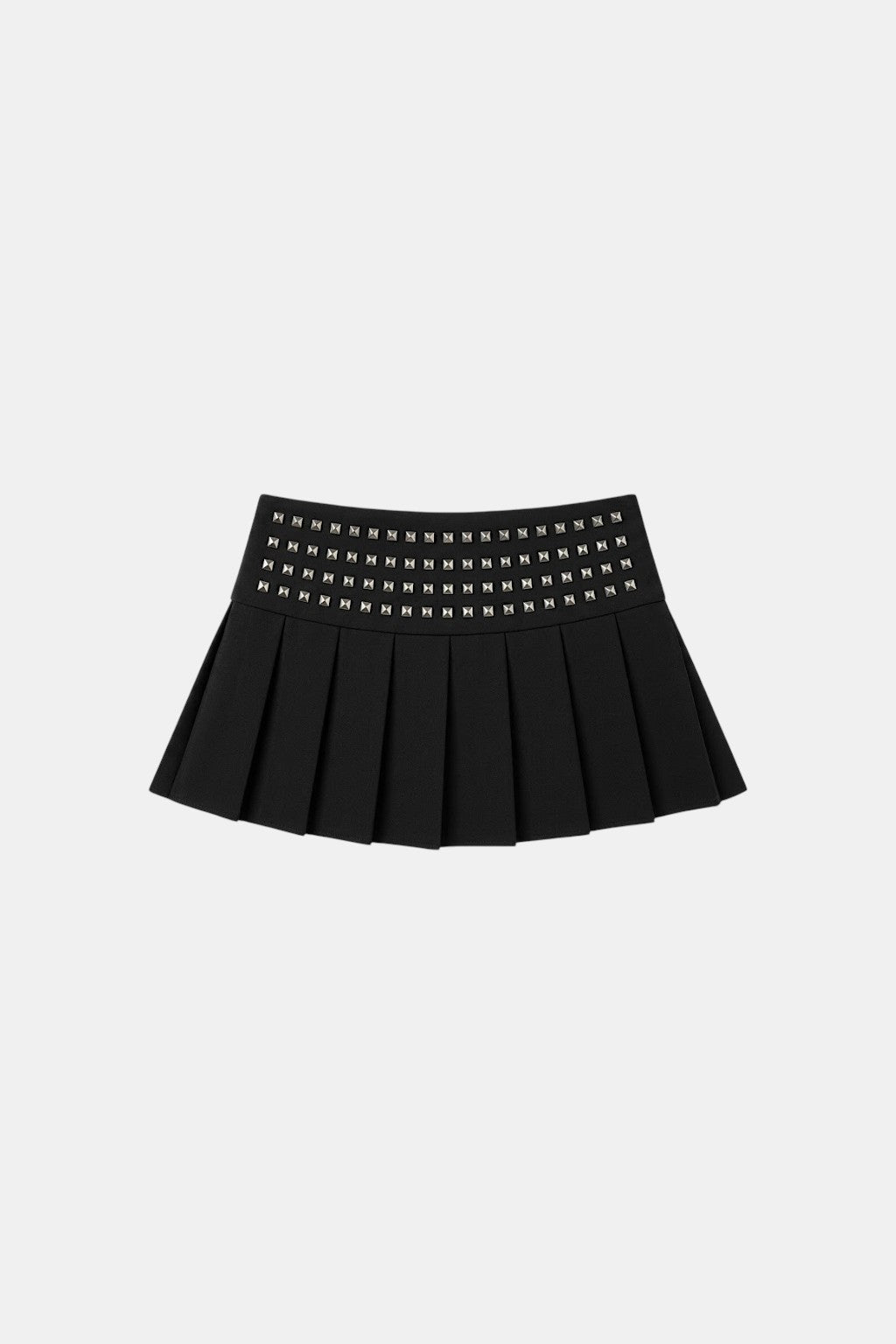 Rivet Skirt - black pleated mini skirt with studded waistband, front view