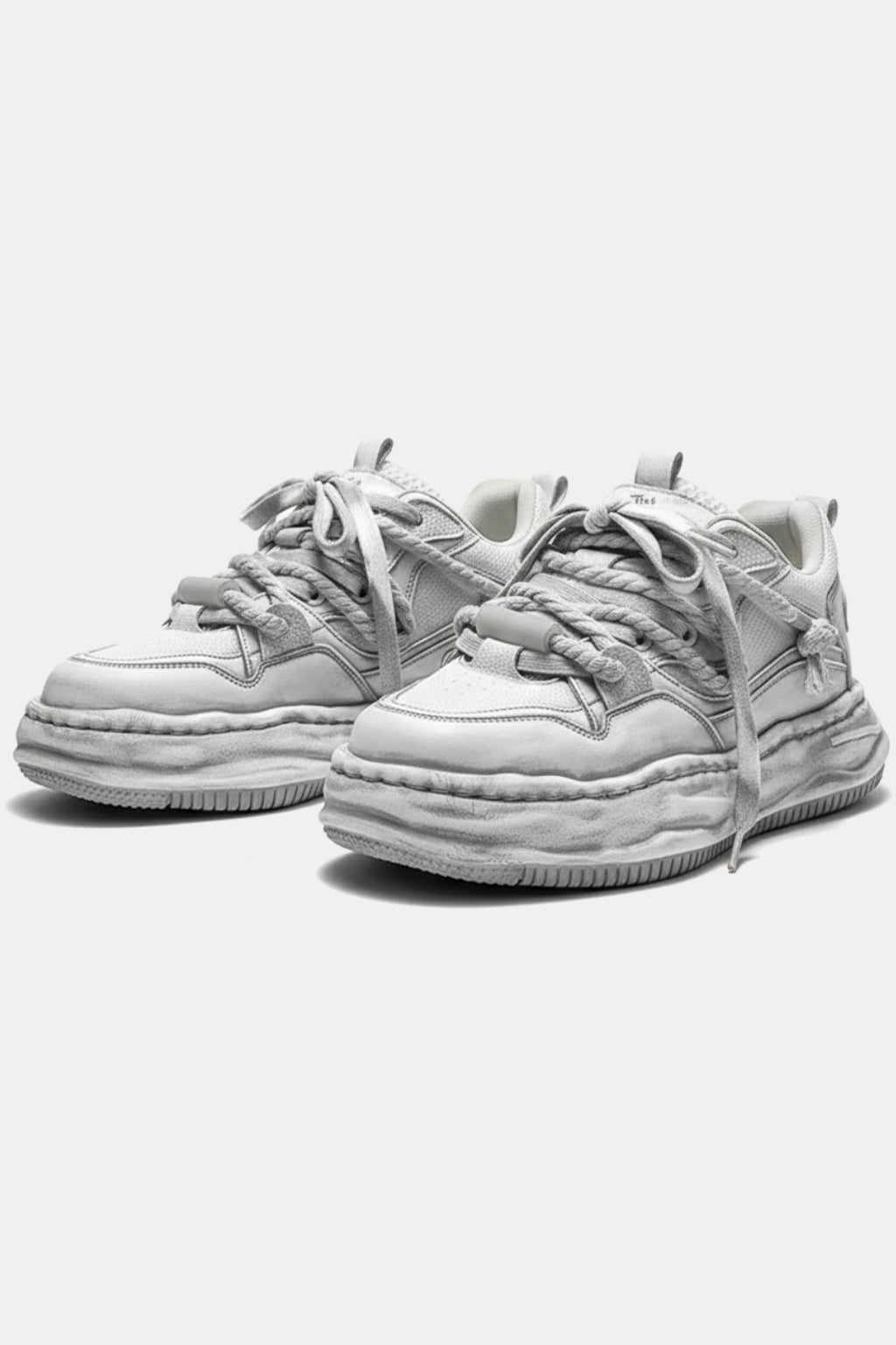 Rope Lace Shoe - white chunky sneakers with rope textured laces, front view