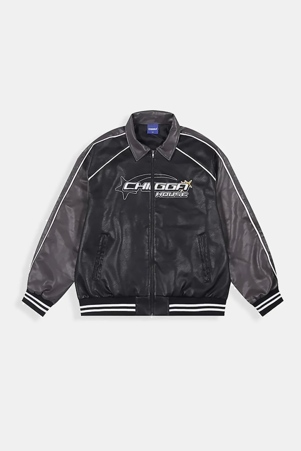 Running Jacket - black and grey racing-style jacket with star wordmark graphic, front view