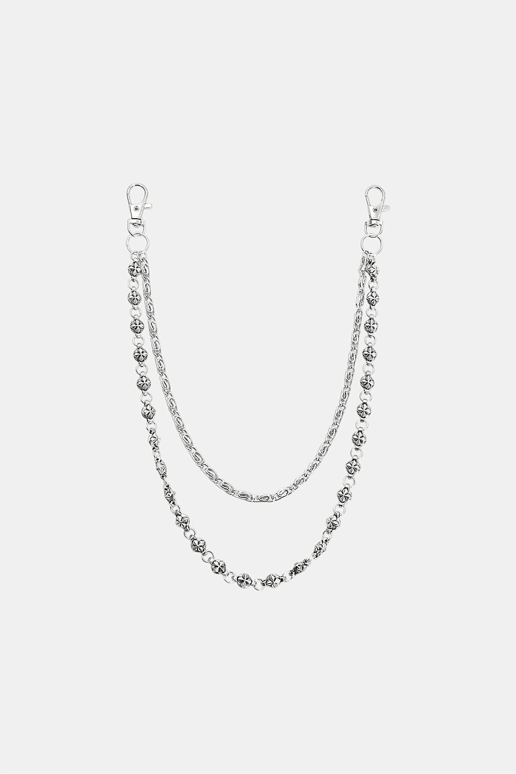 Silver Pants Chain - silver double strand chain accessory with clasps, front view