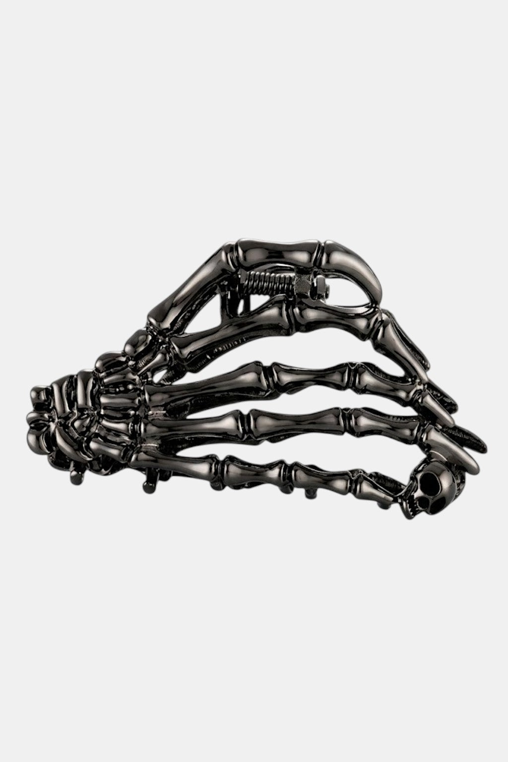 Skeleton Hair Clip - dark metal skeletal hand claw clip, front view