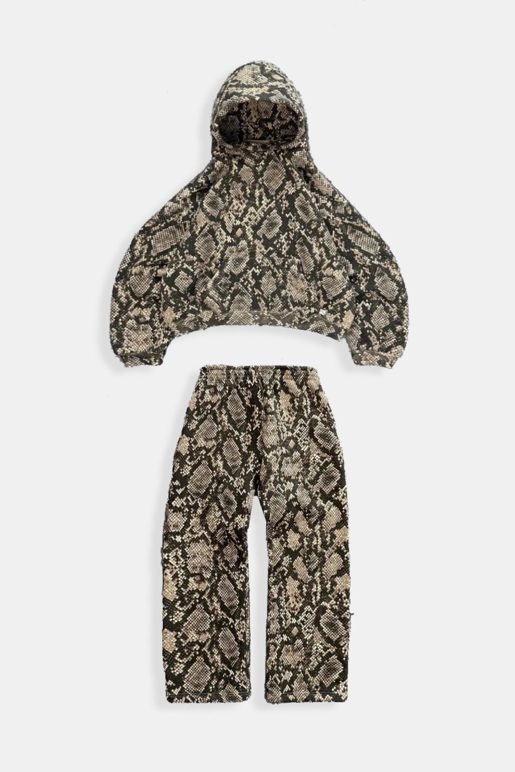 Snake Print Jogging Set - cropped hoodie and joggers in snake print, front view