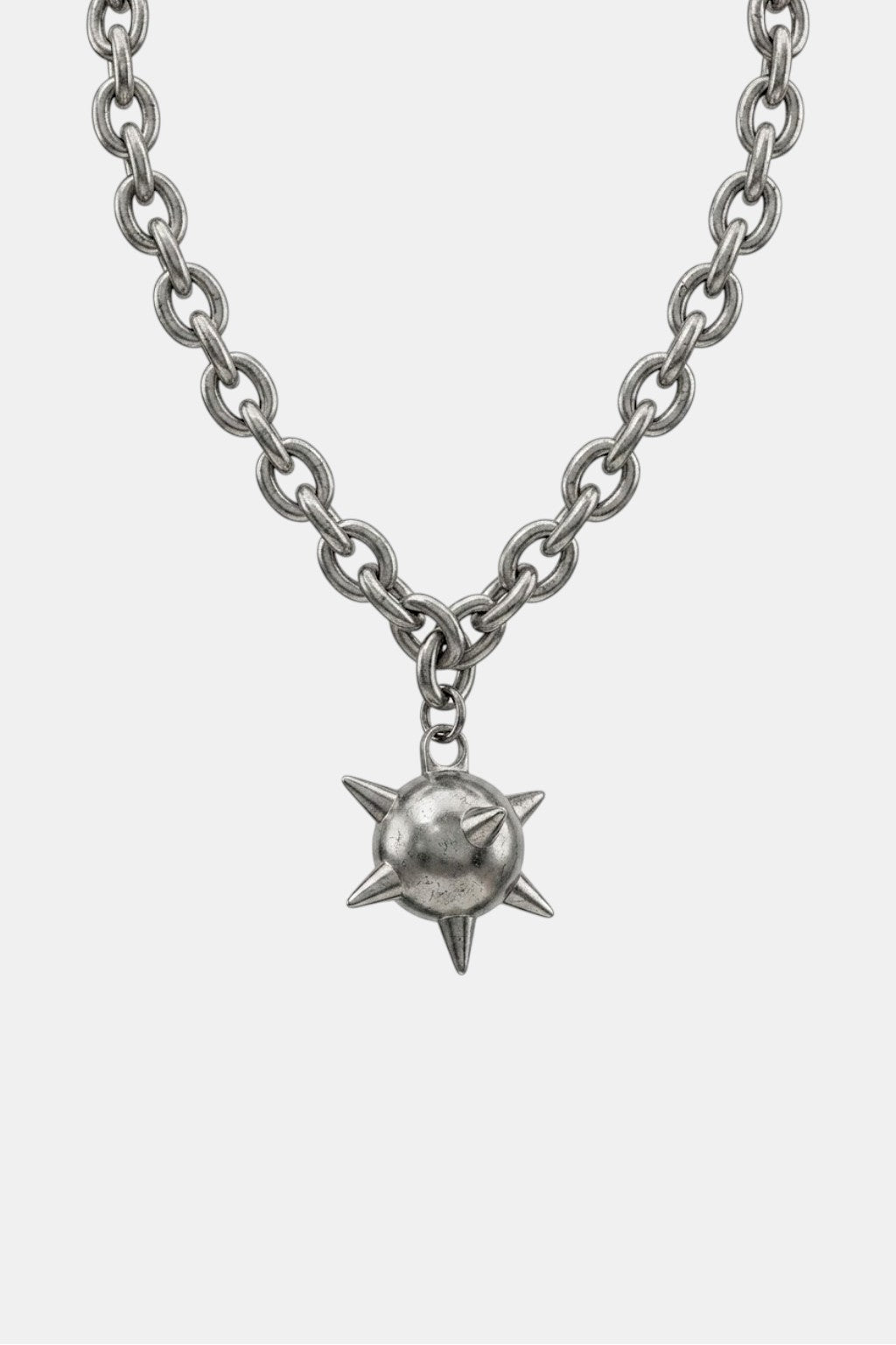 Spike Ball Necklace - spiked sphere pendant on fine chain, front view