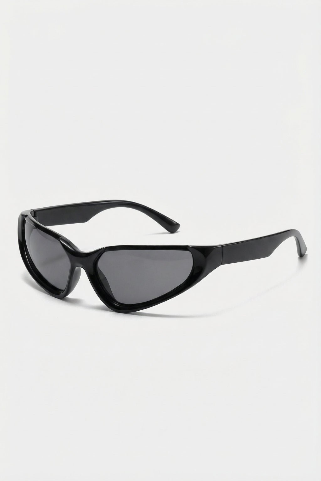 Sporty Wraparound Sunglasses - black angular wraparound sunglasses, front view