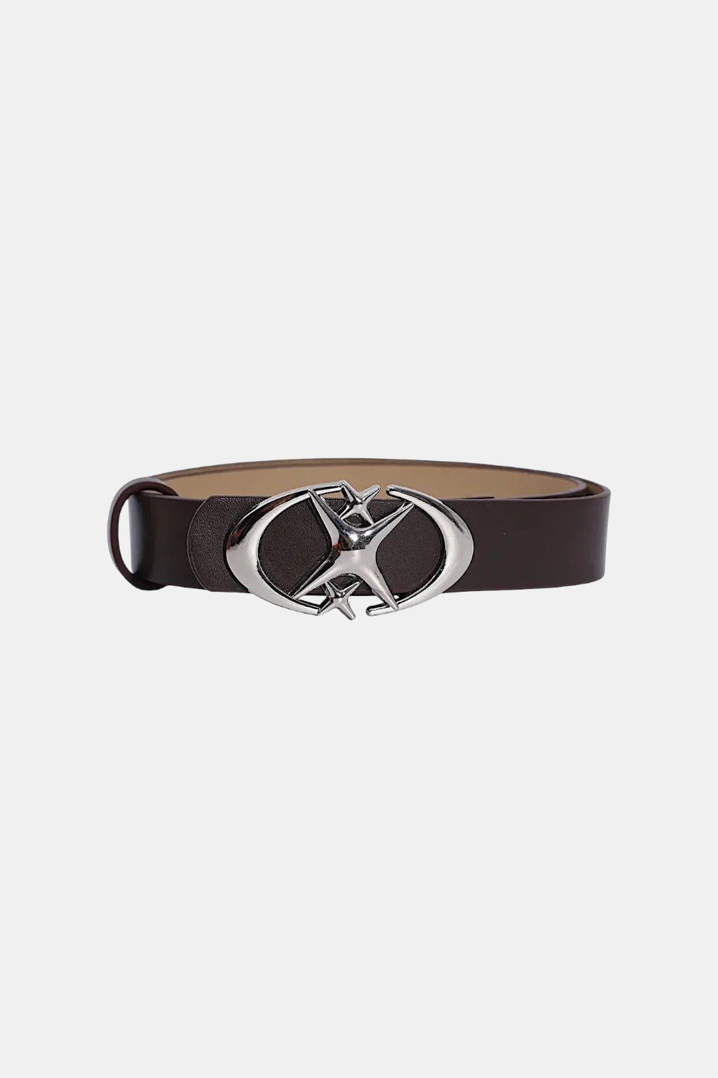 Star And Cross Belt - brown belt with merged star and cross buckle, front view