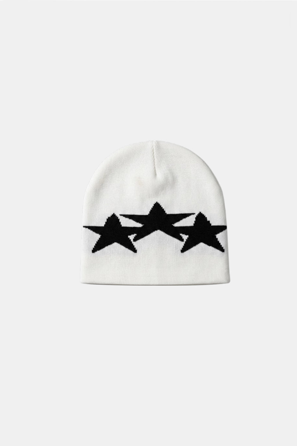 Star Beanie - white beanie with scattered star graphics, front view