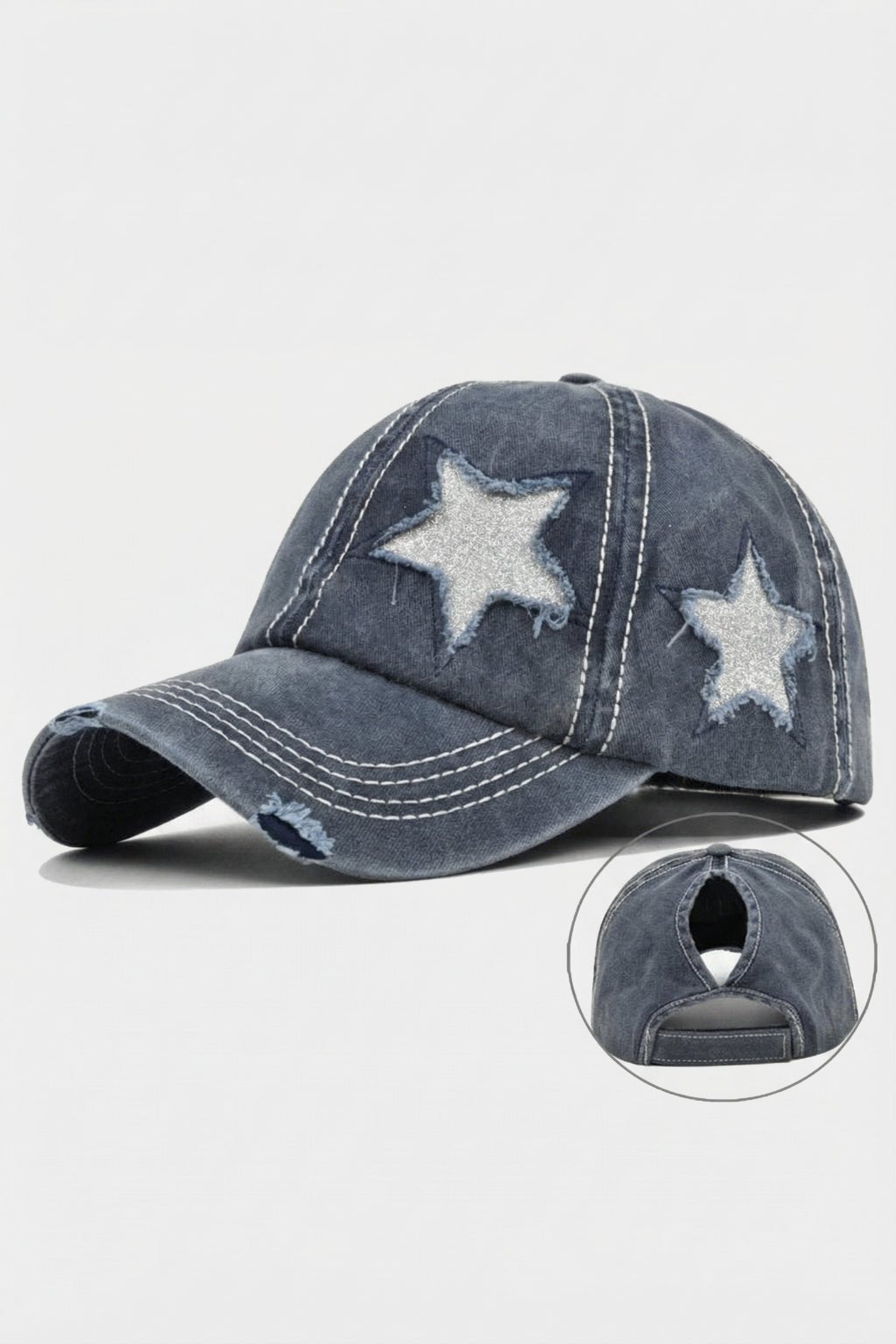 Star Cap - weathered denim look cap with star detail, front view