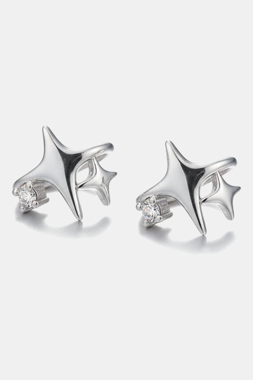 Star Earring - silver sharp point star drop earring, front view
