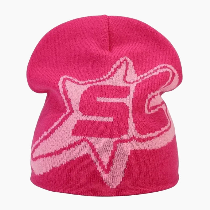 Starcore Beanie - pink beanie with oversized tonal star graphic, front view
