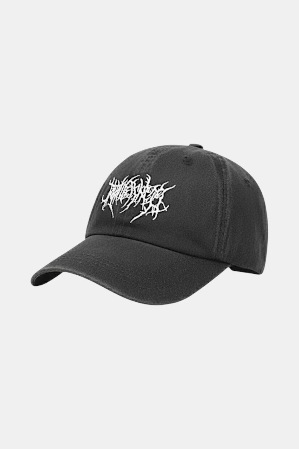 Streetwear Cap - black cap with scratched texture tag graphic, front view