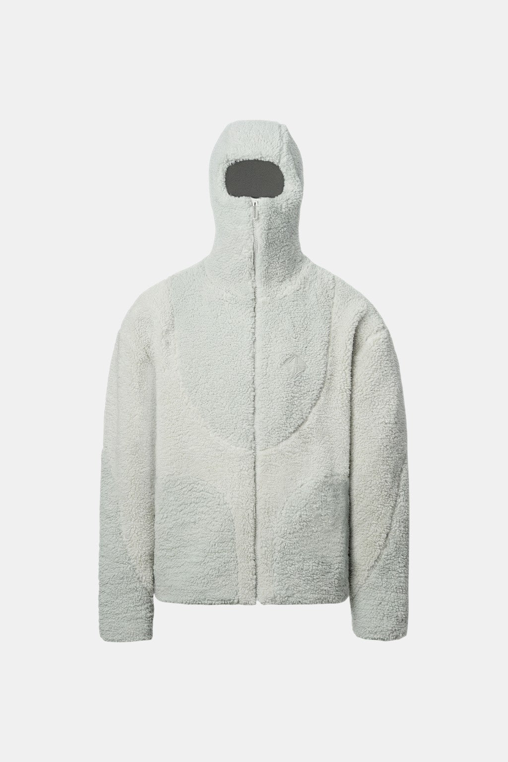 Streetwear Fleece - light grey sherpa zip jacket with high collar, front view