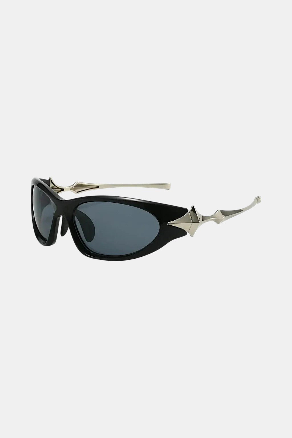 Streetwear Sunglasses - black sunglasses with sculpted metal wing accent, front view