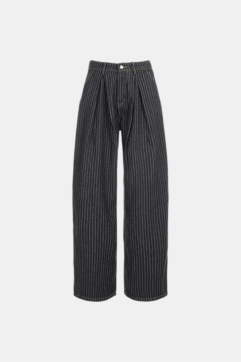 Striped Jeans - charcoal pinstripe wide leg trousers, front view
