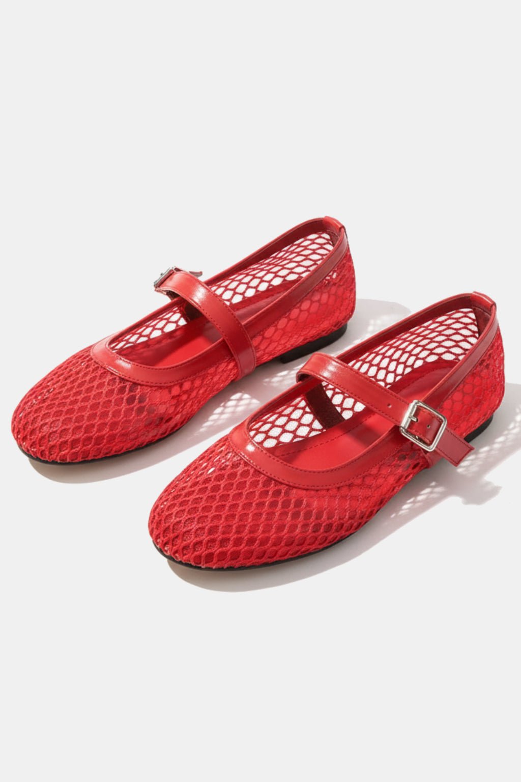 Transparent Mary Jane - red sheer mesh Mary Jane flats, front view
