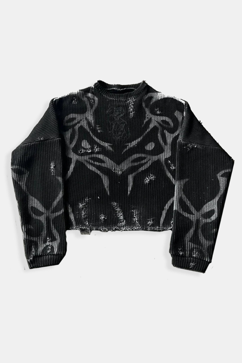 Tribal Sweater - black cropped sweater with tribal markings on shoulder, front view