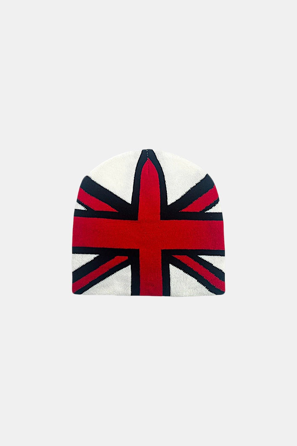 UK Beanie - beanie with full Union Jack flag print, front view