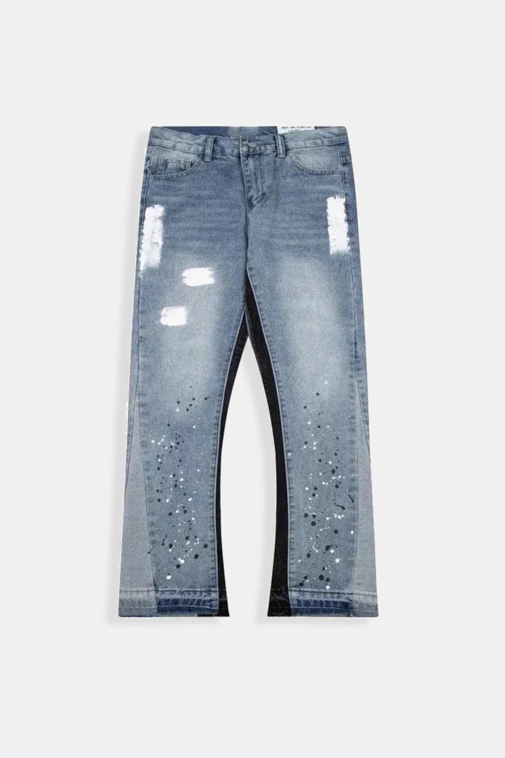 UK Drill Jeans - black jeans with spray paint style text graphic, front view