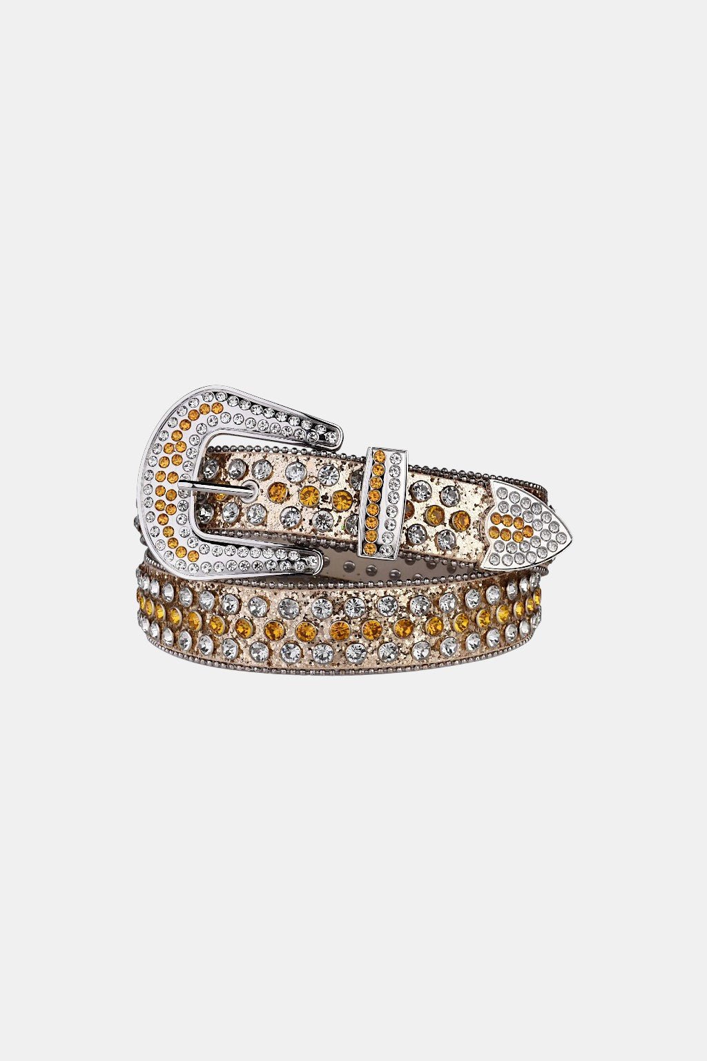 US Rapper Belt - brown belt with amber rhinestone western buckle, front view