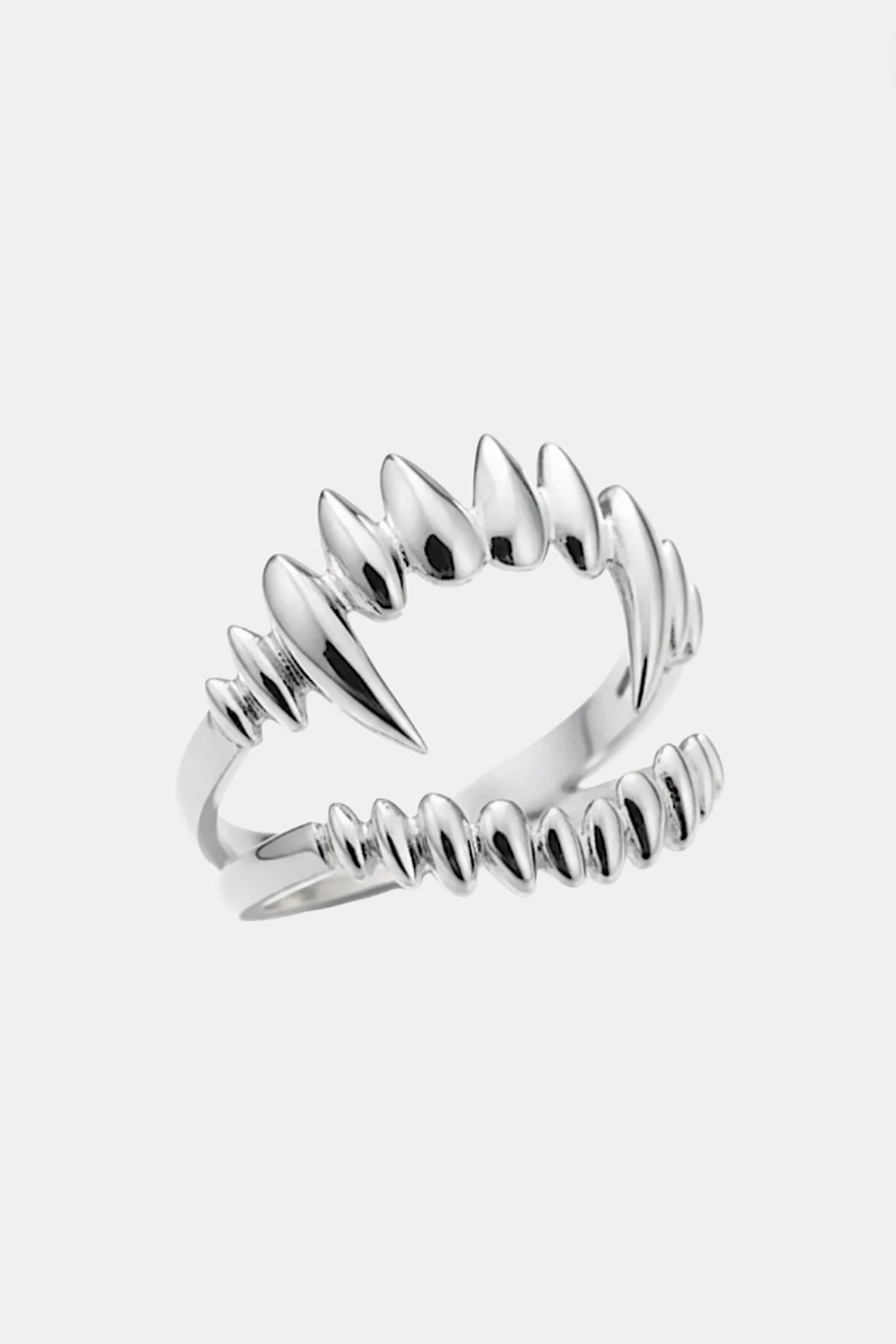 Vampire Ring - silver open cuff ring with sharp tapered point, front view