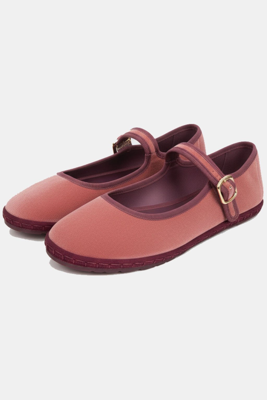 Velvet Mary Jane - dusty rose velvet Mary Jane flat shoes, front view