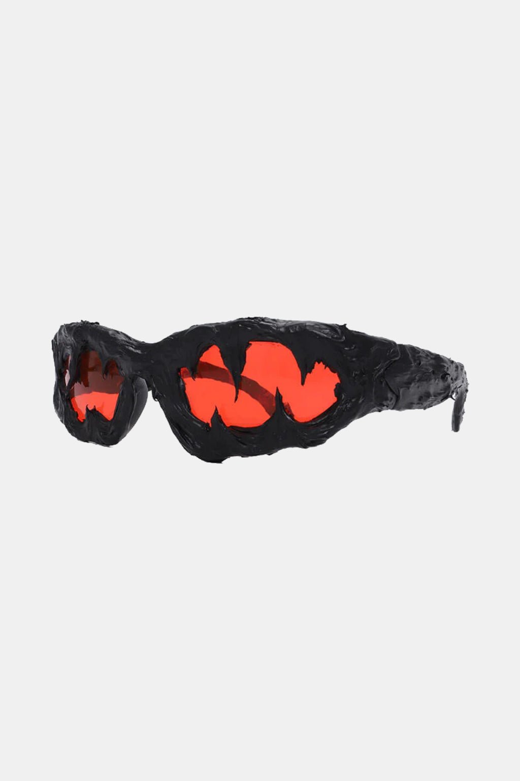 Venom Glasses - black textured shell goggles with red lens accents, front view