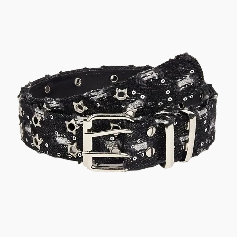 Vintage Belt Distress Icon - black belt with scattered star studs, front view