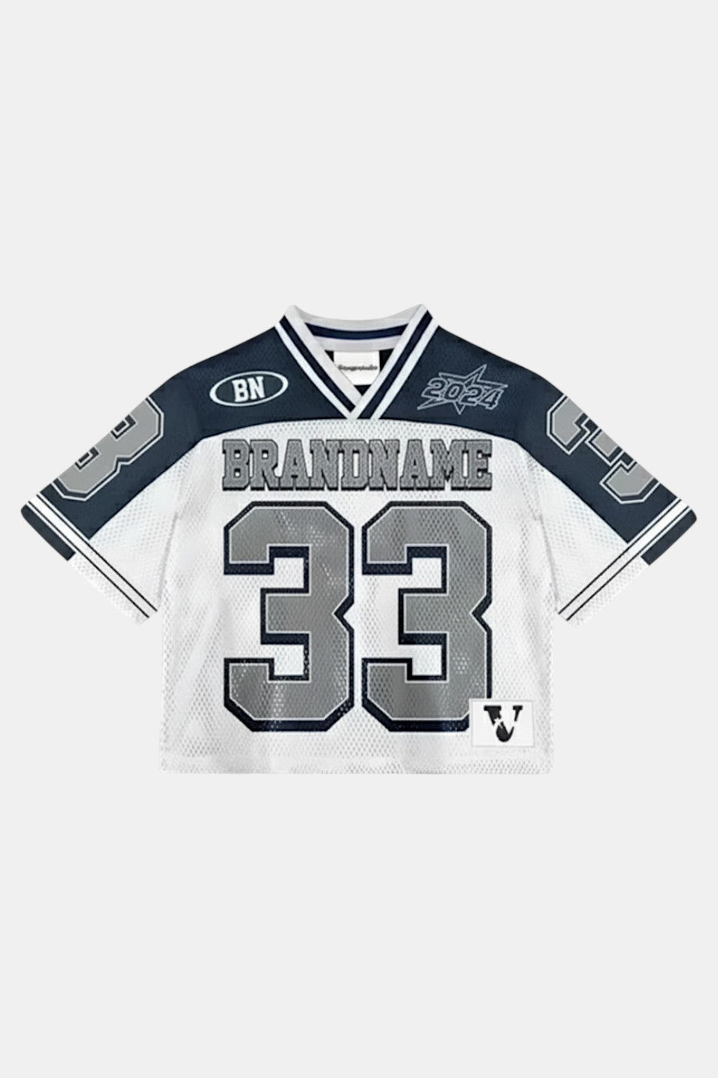 Vintage Football Jersey - navy and white cropped jersey with numeral graphic, front view